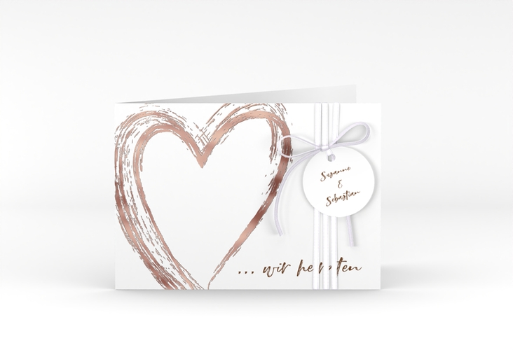 Hochzeitseinladung Liebe A6 Klappkarte quer braun rosegold