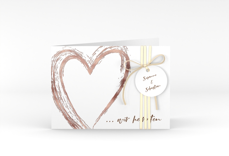 Hochzeitseinladung Liebe A6 Klappkarte quer braun rosegold