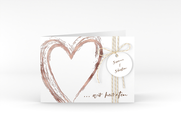 Hochzeitseinladung Liebe A6 Klappkarte quer braun rosegold