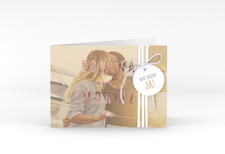 Hochzeitseinladung Memory A6 Klappkarte quer beige rosegold