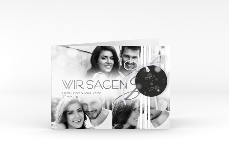 Hochzeitseinladung Bokeh A6 Klappkarte quer weiss silber