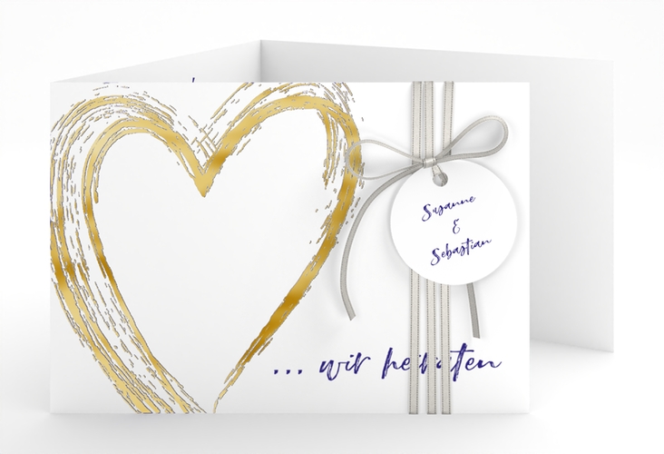 Hochzeitseinladung Liebe A6 Doppel-Klappkarte blau gold