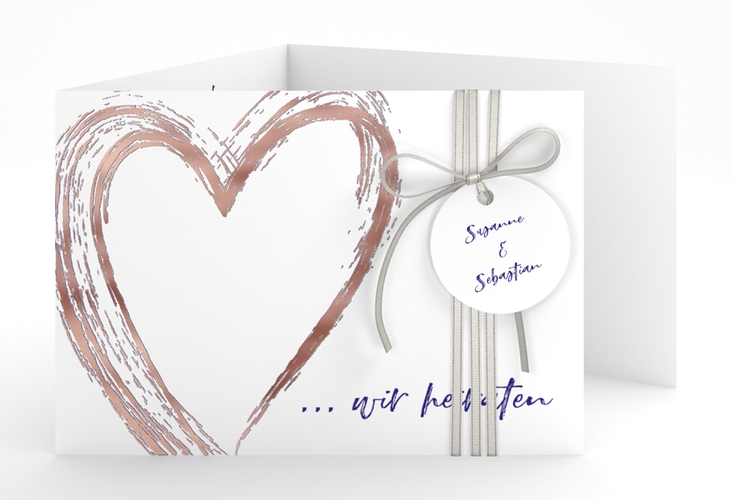 Hochzeitseinladung Liebe A6 Doppel-Klappkarte blau rosegold