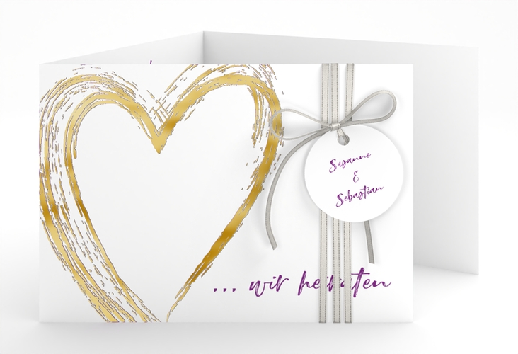 Hochzeitseinladung Liebe A6 Doppel-Klappkarte lila gold