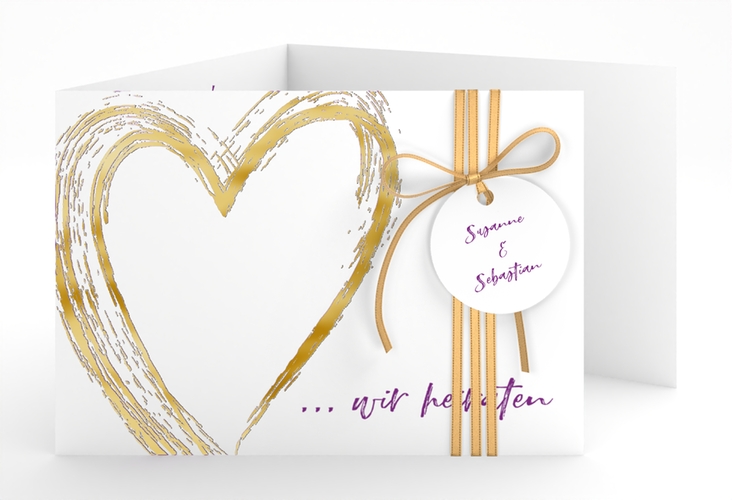 Hochzeitseinladung Liebe A6 Doppel-Klappkarte lila gold