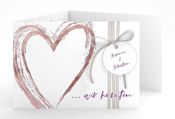 Hochzeitseinladung Liebe A6 Doppel-Klappkarte lila rosegold