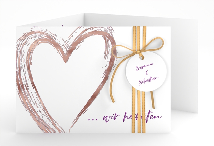 Hochzeitseinladung Liebe A6 Doppel-Klappkarte lila rosegold