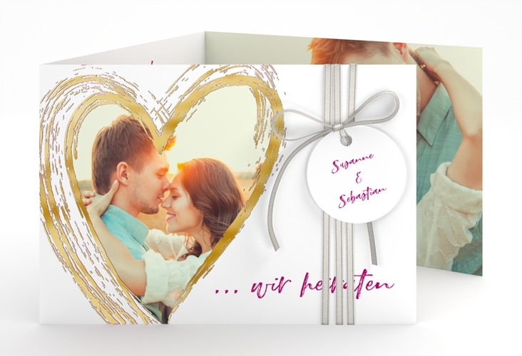 Hochzeitseinladung Liebe A6 Doppel-Klappkarte pink gold