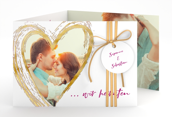 Hochzeitseinladung Liebe A6 Doppel-Klappkarte pink gold