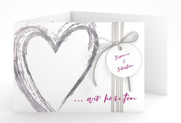 Hochzeitseinladung Liebe A6 Doppel-Klappkarte pink silber