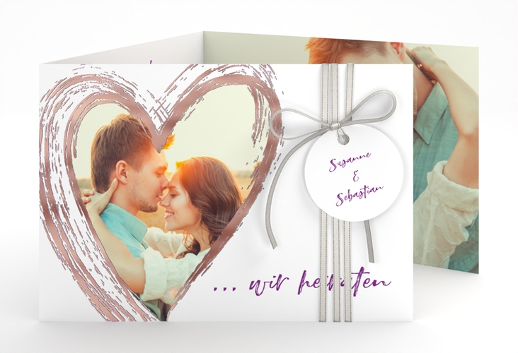 Hochzeitseinladung Liebe A6 Doppel-Klappkarte lila rosegold