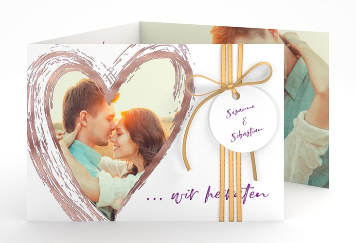 Hochzeitseinladung Liebe A6 Doppel-Klappkarte lila rosegold