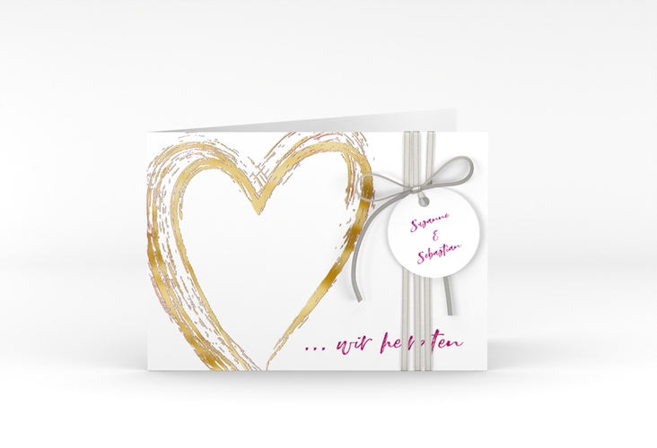 Hochzeitseinladung Liebe A6 Klappkarte quer pink gold