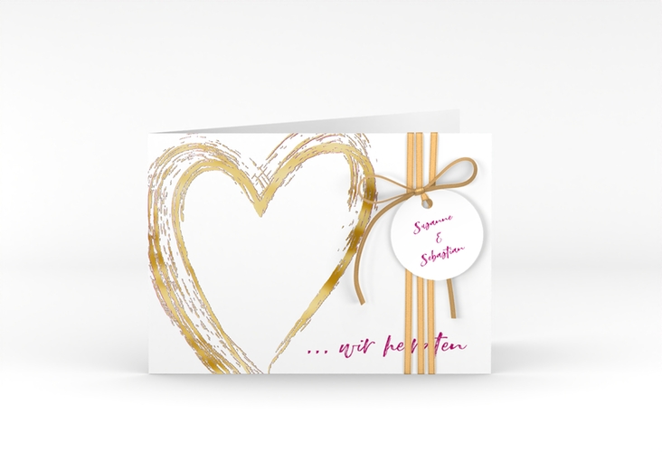 Hochzeitseinladung Liebe A6 Klappkarte quer pink gold