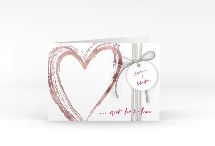 Hochzeitseinladung Liebe A6 Klappkarte quer pink rosegold