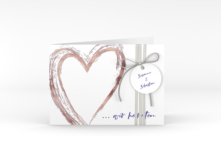 Hochzeitseinladung Liebe A6 Klappkarte quer blau rosegold