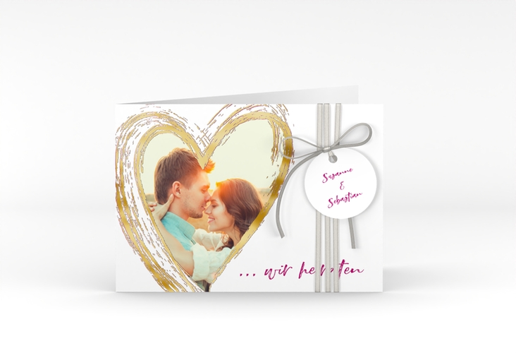 Hochzeitseinladung Liebe A6 Klappkarte quer pink gold