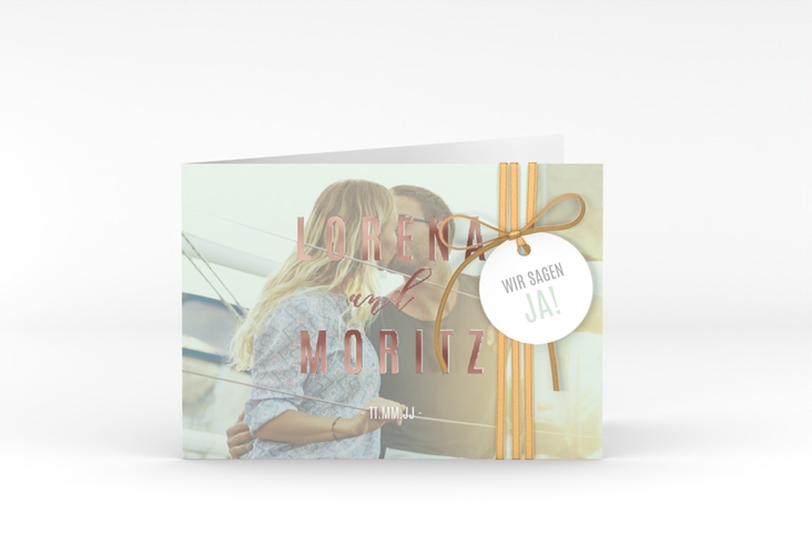 Hochzeitseinladung Memory A6 Klappkarte quer mint rosegold