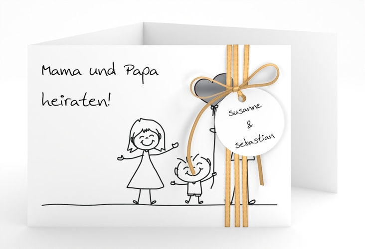 Hochzeitseinladung Family A6 Doppel-Klappkarte weiss silber