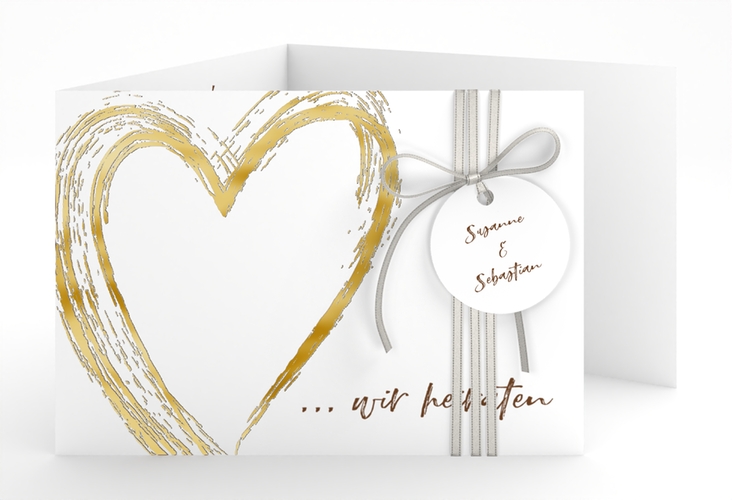 Hochzeitseinladung Liebe A6 Doppel-Klappkarte braun gold