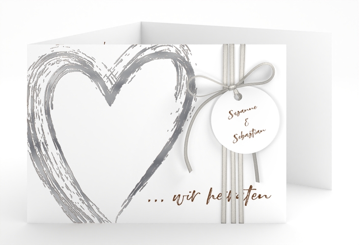 Hochzeitseinladung Liebe A6 Doppel-Klappkarte braun silber