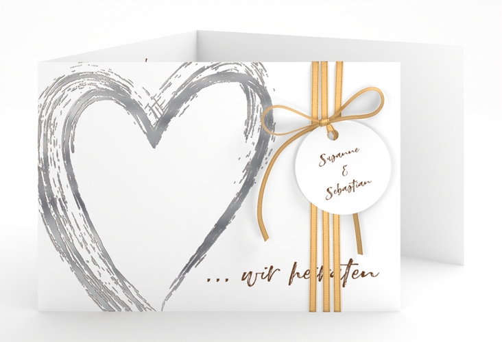 Hochzeitseinladung Liebe A6 Doppel-Klappkarte braun silber