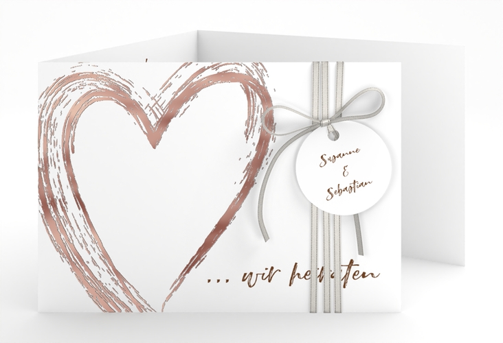 Hochzeitseinladung Liebe A6 Doppel-Klappkarte braun rosegold