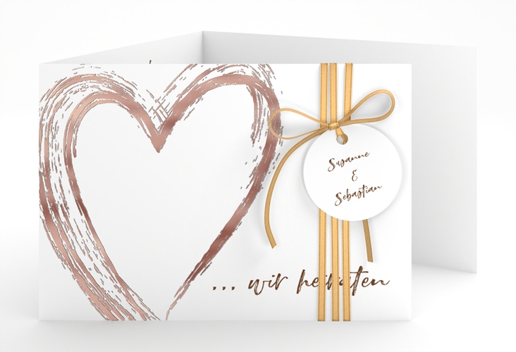 Hochzeitseinladung Liebe A6 Doppel-Klappkarte braun rosegold