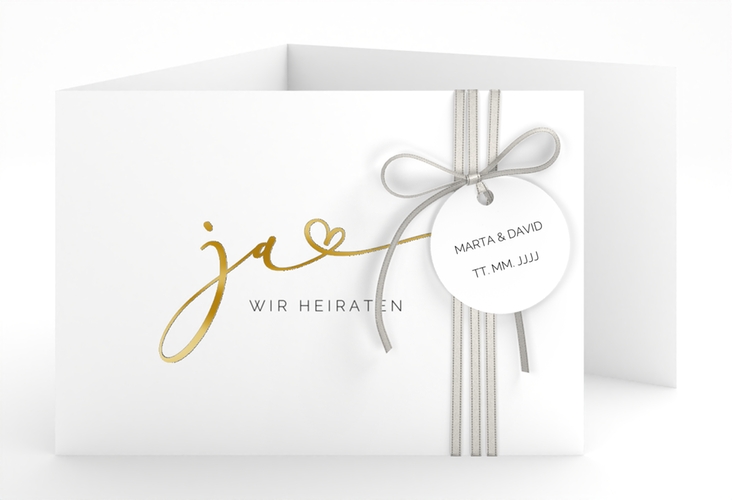 Hochzeitseinladung Jawort A6 Doppel-Klappkarte weiss gold modern minimalistisch mit veredelter Aufschrift