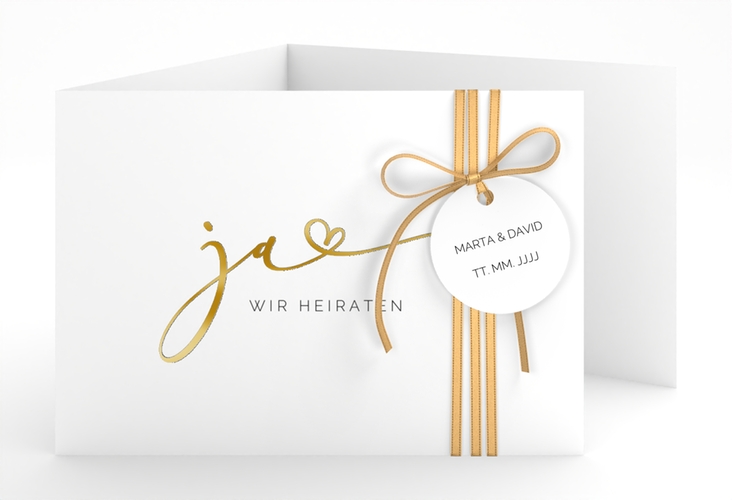 Hochzeitseinladung Jawort A6 Doppel-Klappkarte weiss gold modern minimalistisch mit veredelter Aufschrift