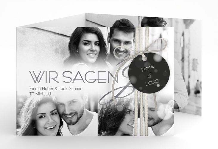 Hochzeitseinladung Bokeh A6 Doppel-Klappkarte weiss silber