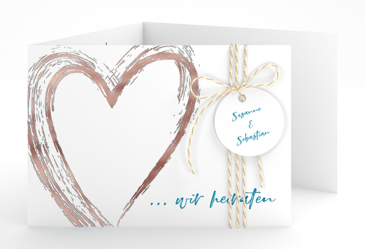 Hochzeitseinladung Liebe A6 Doppel-Klappkarte tuerkis rosegold