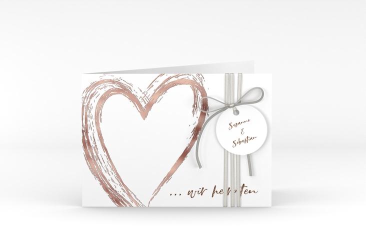 Hochzeitseinladung Liebe A6 Klappkarte quer braun rosegold