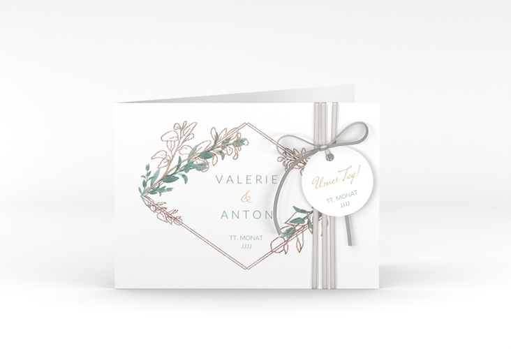 Hochzeitseinladung Verde A6 Klappkarte quer weiss rosegold