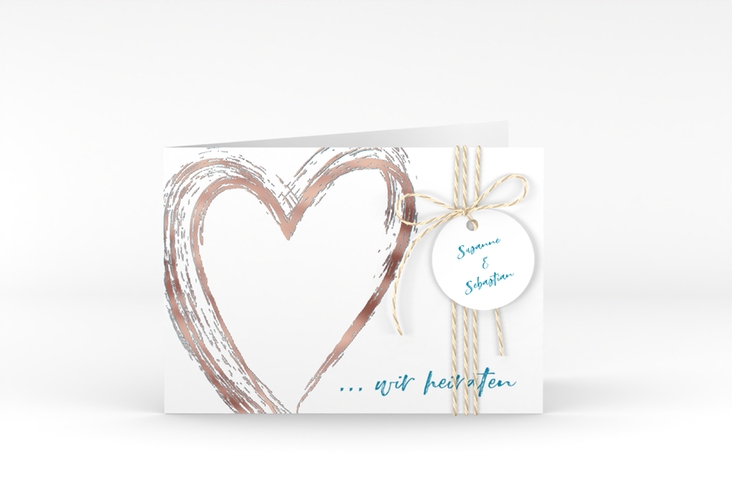 Hochzeitseinladung Liebe A6 Klappkarte quer tuerkis rosegold