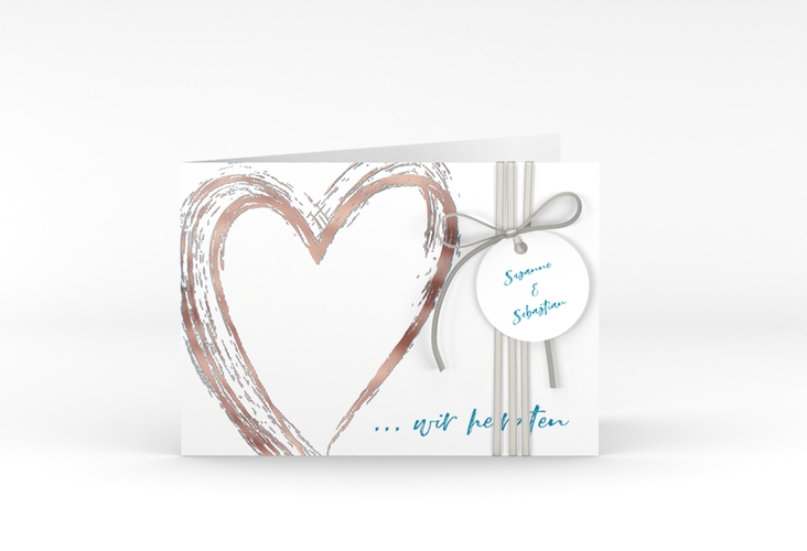 Hochzeitseinladung Liebe A6 Klappkarte quer tuerkis rosegold