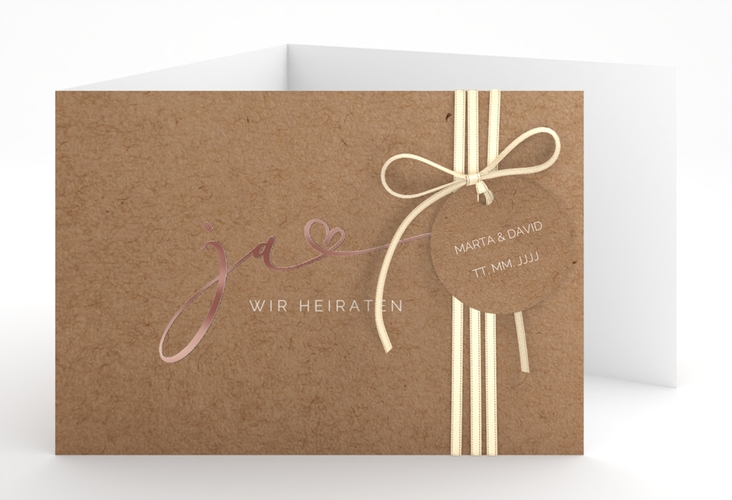 Hochzeitseinladung Jawort A6 Doppel-Klappkarte Kraftpapier rosegold modern minimalistisch mit veredelter Aufschrift