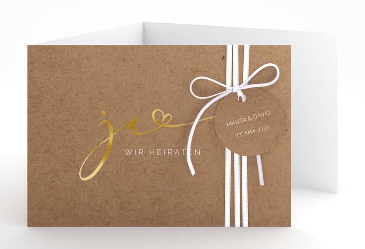 Hochzeitseinladung Jawort A6 Doppel-Klappkarte Kraftpapier gold modern minimalistisch mit veredelter Aufschrift