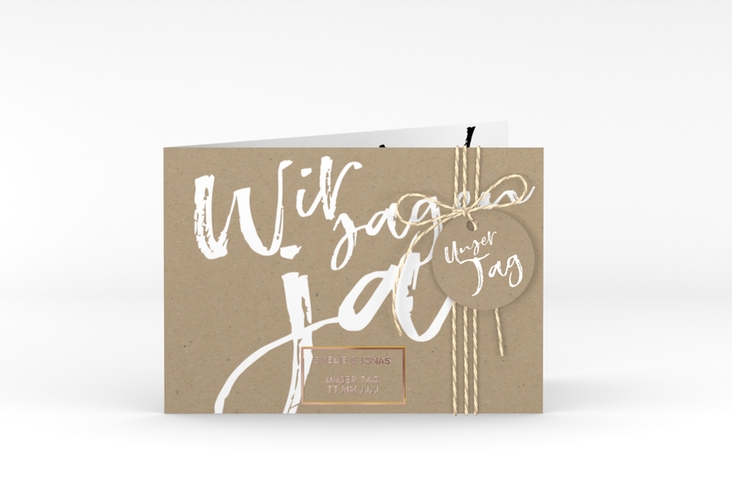 Hochzeitseinladung Words A6 Klappkarte quer Kraftpapier rosegold