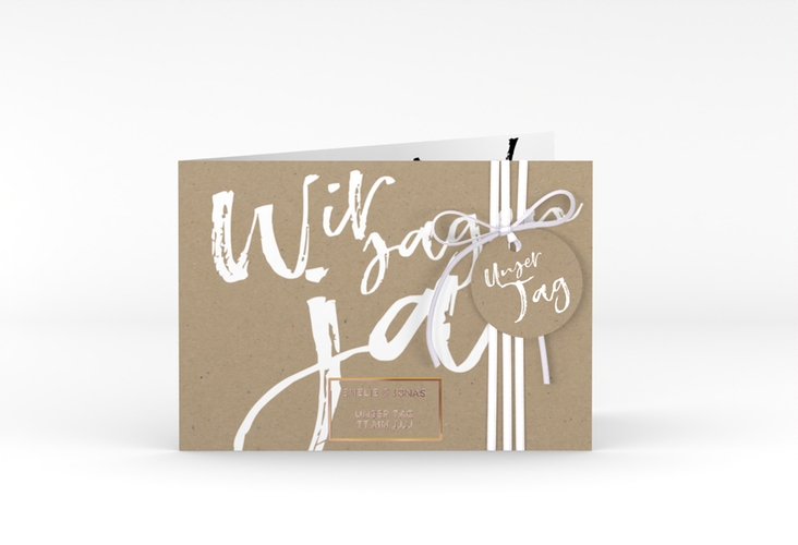 Hochzeitseinladung Words A6 Klappkarte quer Kraftpapier rosegold