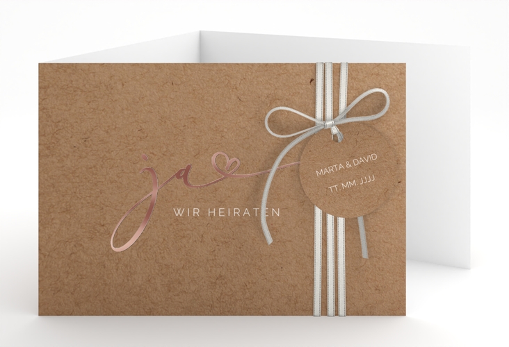 Hochzeitseinladung Jawort A6 Doppel-Klappkarte Kraftpapier rosegold modern minimalistisch mit veredelter Aufschrift