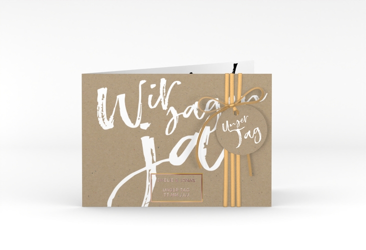 Hochzeitseinladung Words A6 Klappkarte quer Kraftpapier rosegold