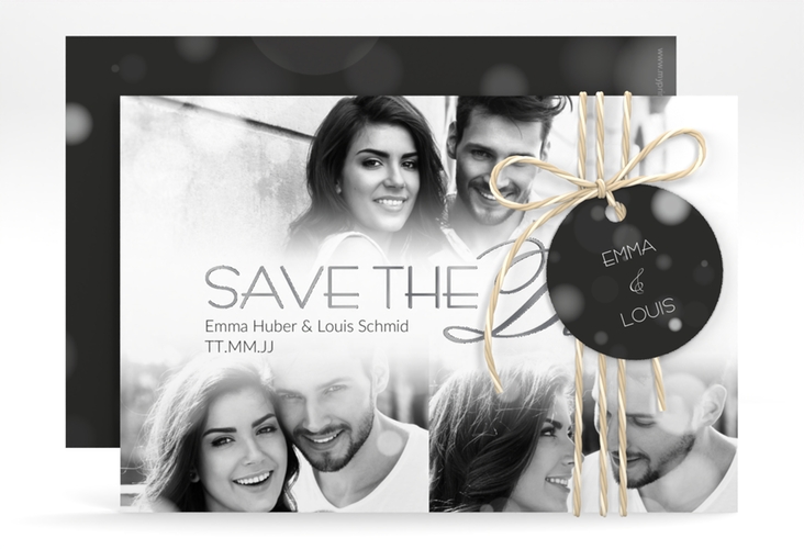 Save the Date-Karte Bokeh A6 Karte quer silber