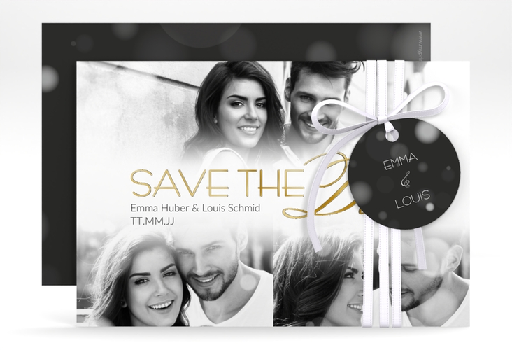 Save the Date-Karte Bokeh A6 Karte quer gold