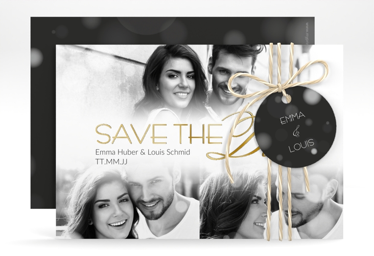 Save the Date-Karte Bokeh A6 Karte quer gold