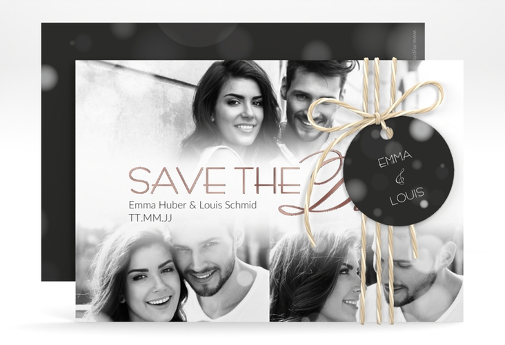 Save the Date-Karte Bokeh A6 Karte quer rosegold