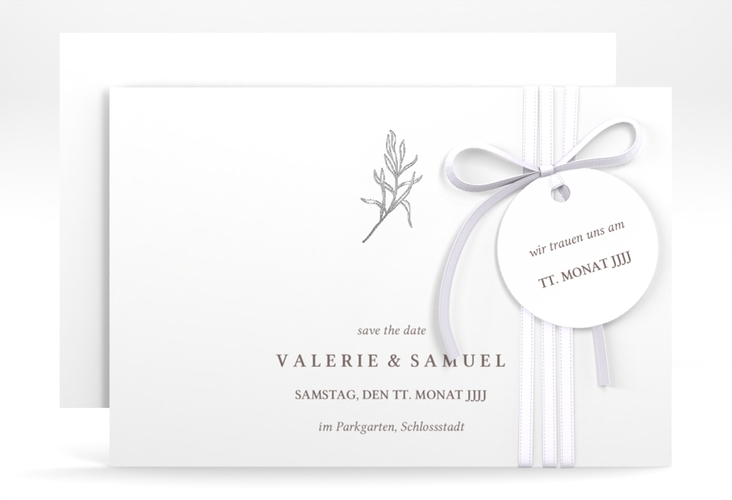 Save the Date-Karte Ivy A6 Karte quer silber minimalistisch mit kleiner botanischer Illustration