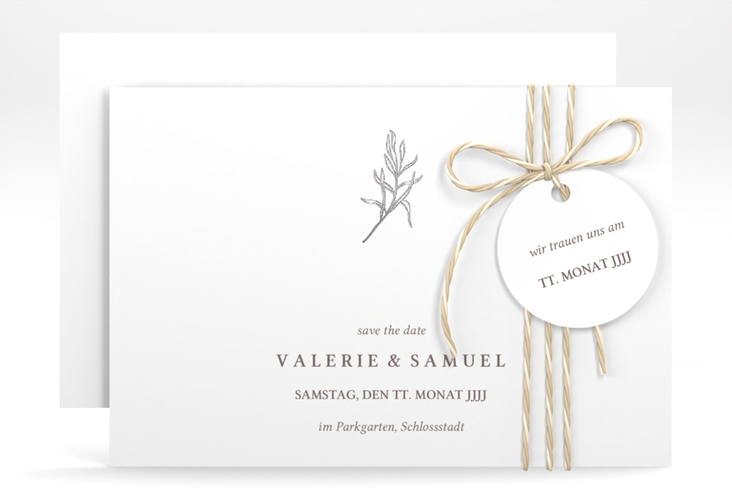 Save the Date-Karte Ivy A6 Karte quer silber minimalistisch mit kleiner botanischer Illustration