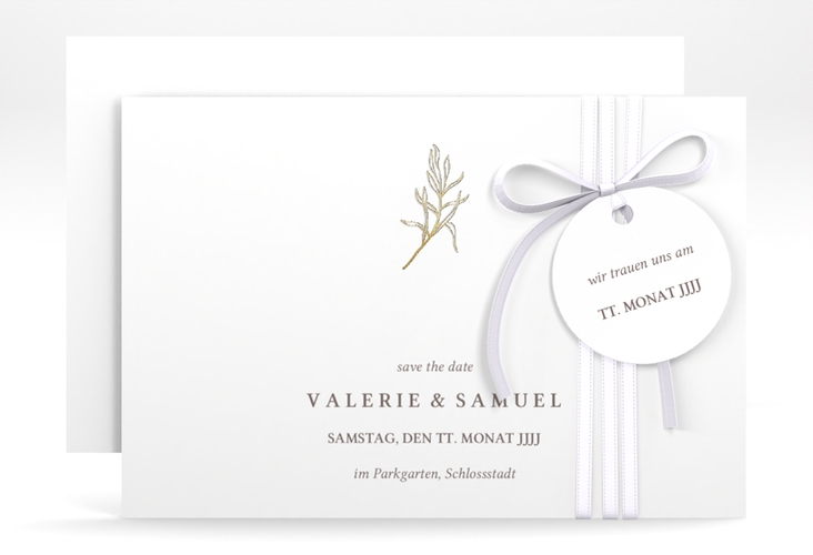 Save the Date-Karte Ivy A6 Karte quer gold minimalistisch mit kleiner botanischer Illustration