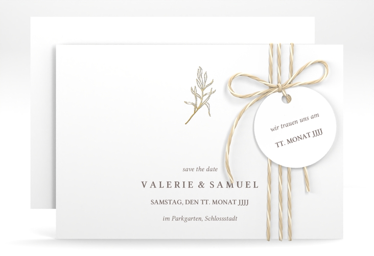 Save the Date-Karte Ivy A6 Karte quer gold minimalistisch mit kleiner botanischer Illustration